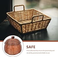 Vista 3 de Cabilock Cesta de mimbre para calabaza con tapa, organizador de almacenamiento de ratán redondo pequeño para el hogar, cocina, soporte para huevos