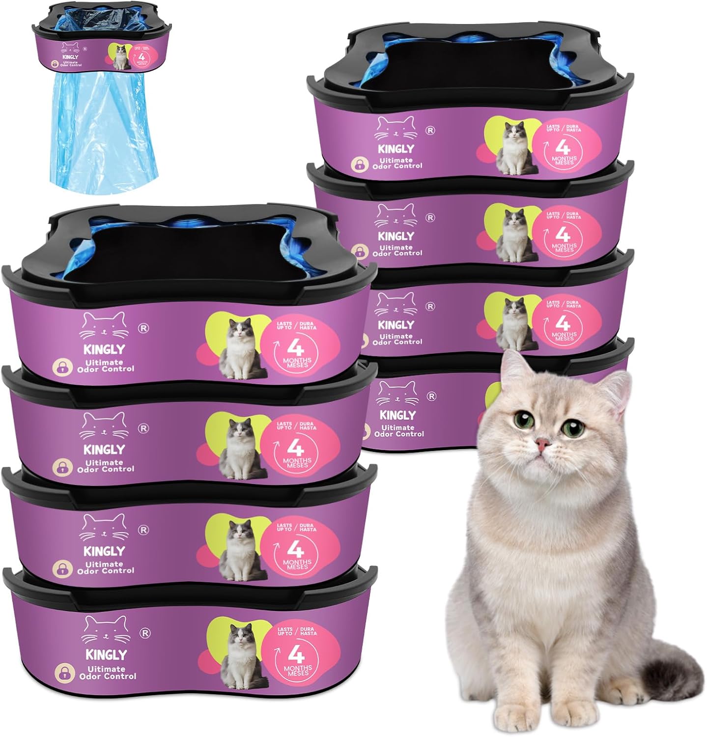 Premium Cat Litter Refill Bags |Jumbo 28FT 8-Pack | Lasts Up to 32 Months | 8 Cartridges for Superior Odor Control