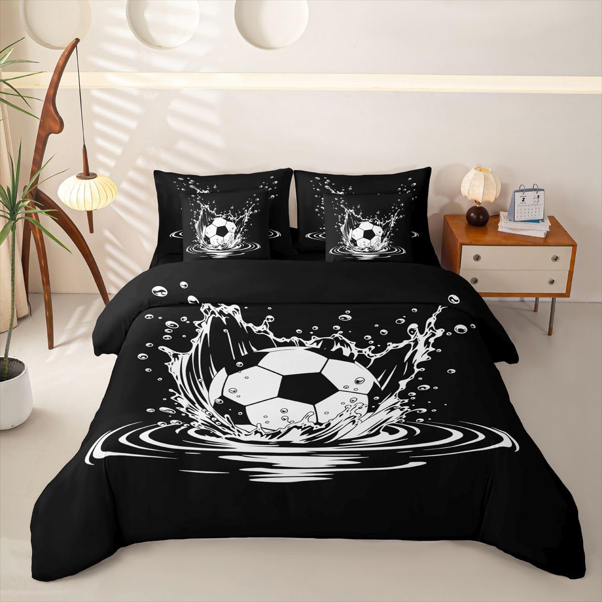 Loussiesd Juego de ropa de cama de 7 piezas para niños y niñas, juego de ropa de cama con funda de edredón, sábanas, fundas de almohada, fundas de cojín, tamaño doble, diseño de fútbol