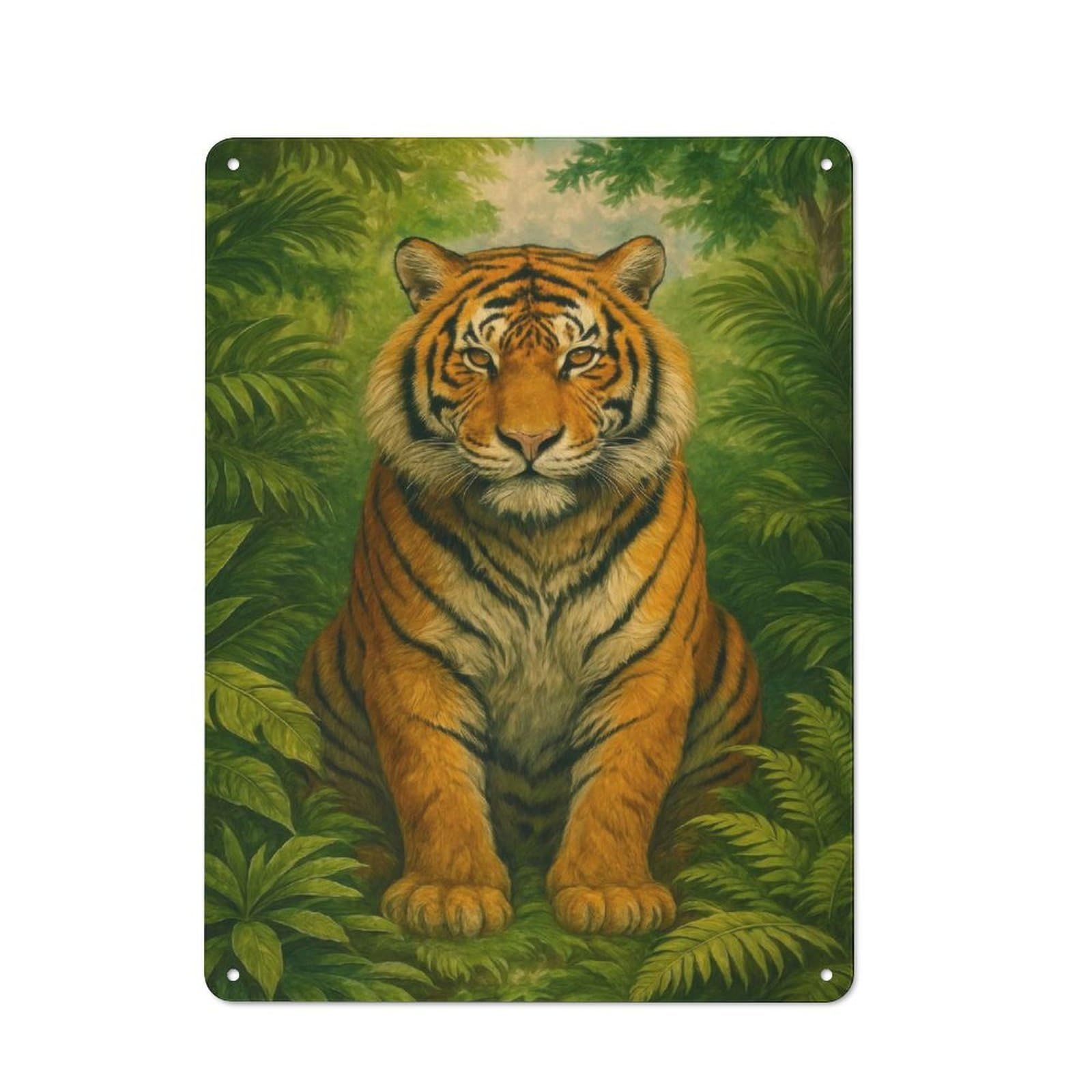 Vintage Majestic Tiger in Lush Jungle Tin Sign 40x30cm, Home Bar Decor for Diner, Restaurant, Shed Or Kitchen, for Casual British Interiors