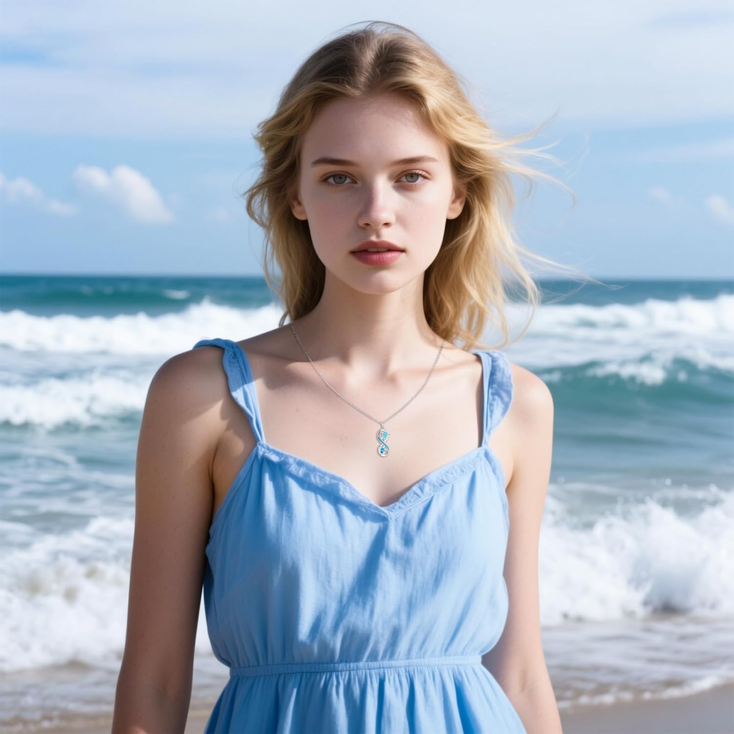 Fenthring Sea Turtle Gifts Turtle Necklace for Women Mom Sterling Silver Pendant Opal Infinity Necklaces Ocean Wave Jewelry Christmas Gift - Image 2