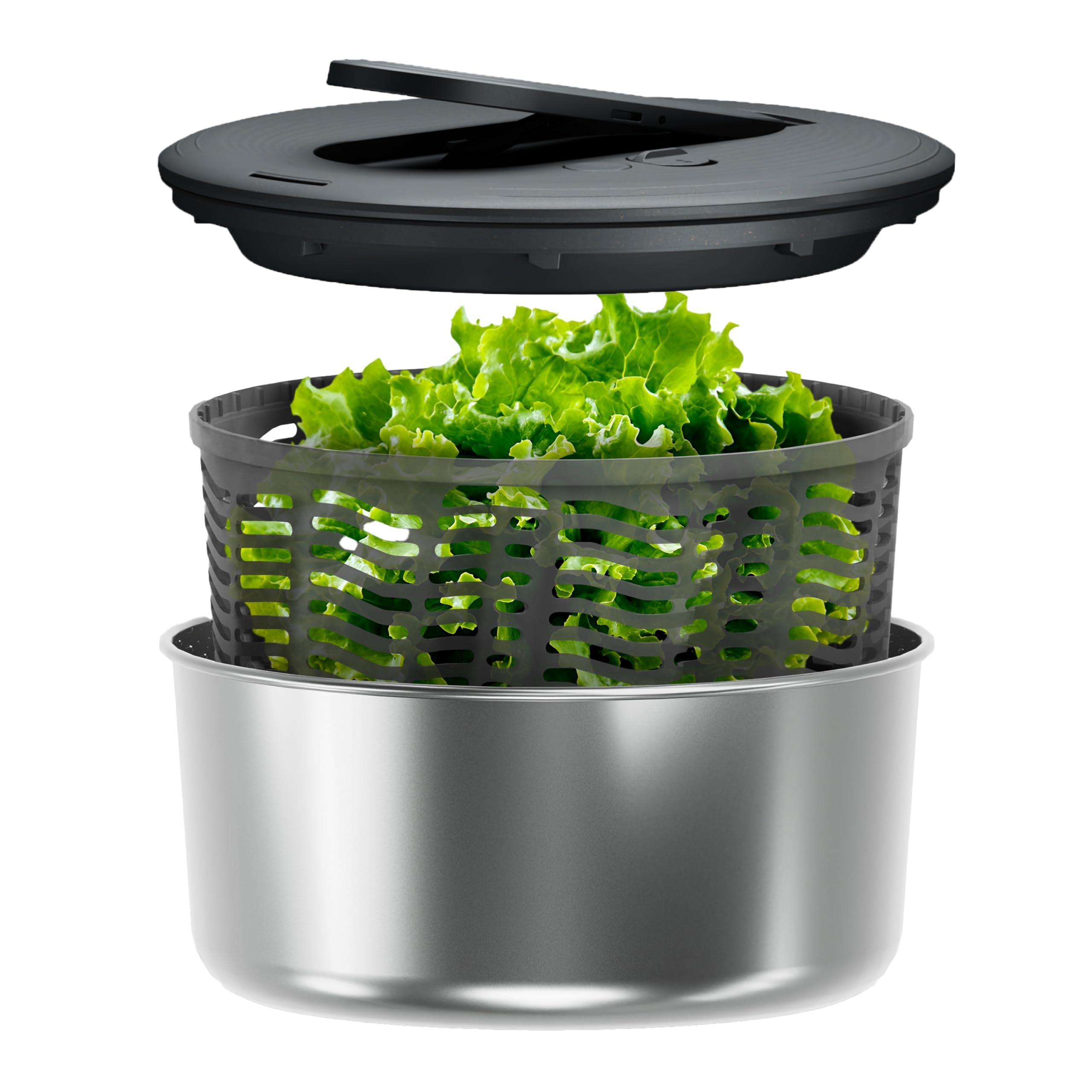 Zyliss Swift Dry Salad Spinner stal nierdzewna, duża, 6 l, antypoślizgowa podstawa, miska do serwowania, technologia AquaVent, pompa jednoręczna, system hamulcowy, łatwa do czyszczenia