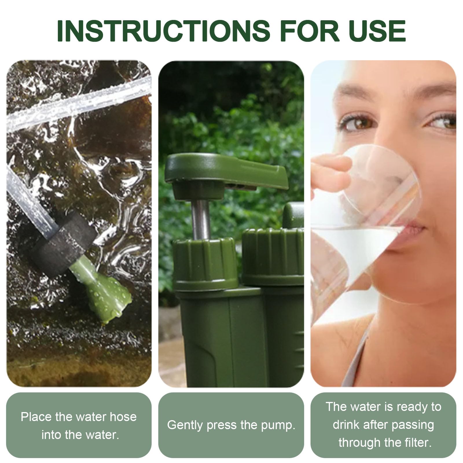 Filtre à Eau Camping Portable, Purificateur d'eau Extérieur pour Randonnée, Camping, Survie d'urgence, Voyage & Voiture, Élimine Les Impuretés, Volume Net Total d'eau ≥ 2000L