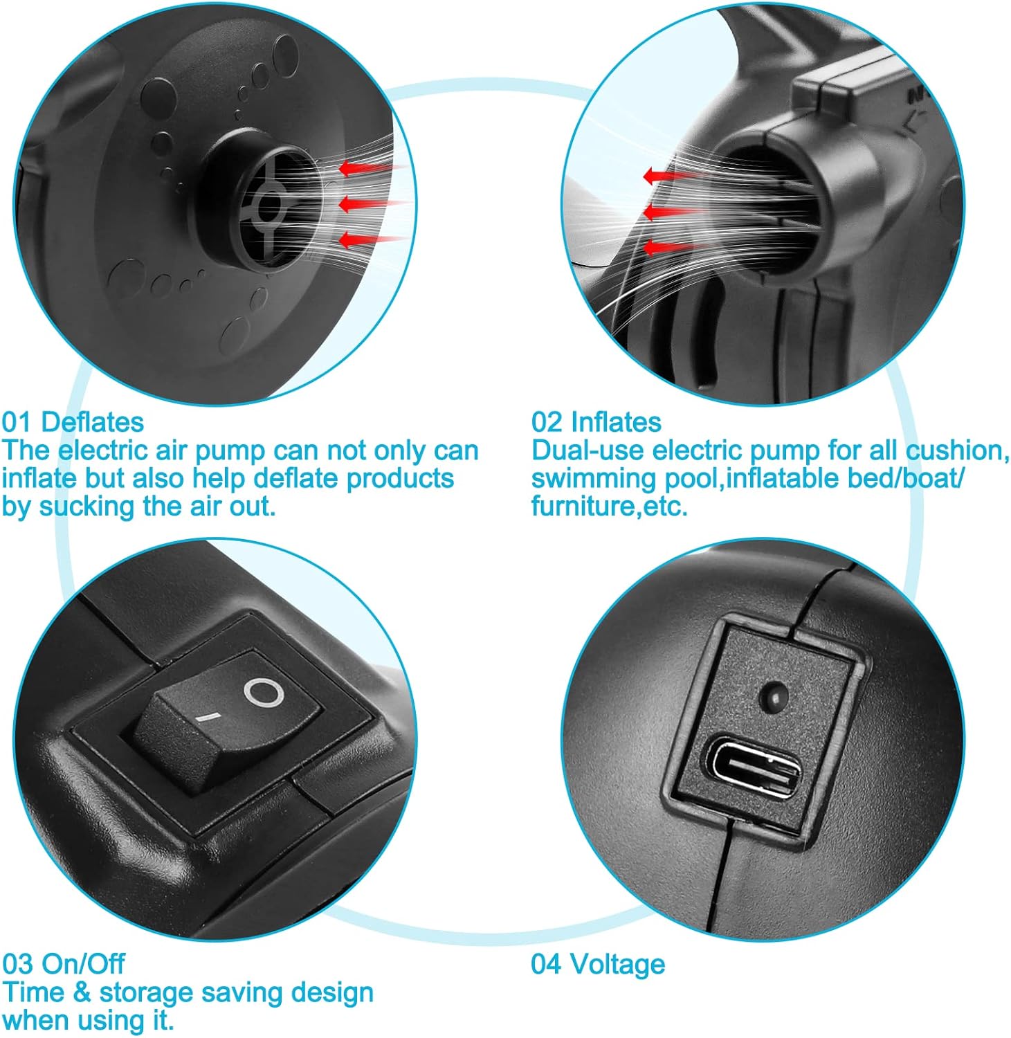 Air Pump for Inflatables Electric Air Pump with 3 Nozzles, 110-120V AC Quick-Fill Air Mattress Pump for Inflatable Cushion, Boats Pool Floats, Swimming Ring : Patio, Lawn & Garden
