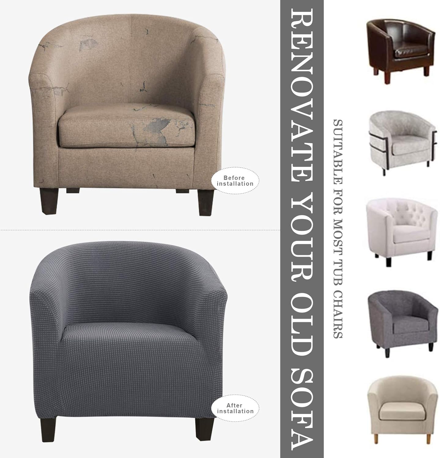 Souarts Tub Chair Covers Stretch Chair Covers For Armchairs Solid Color