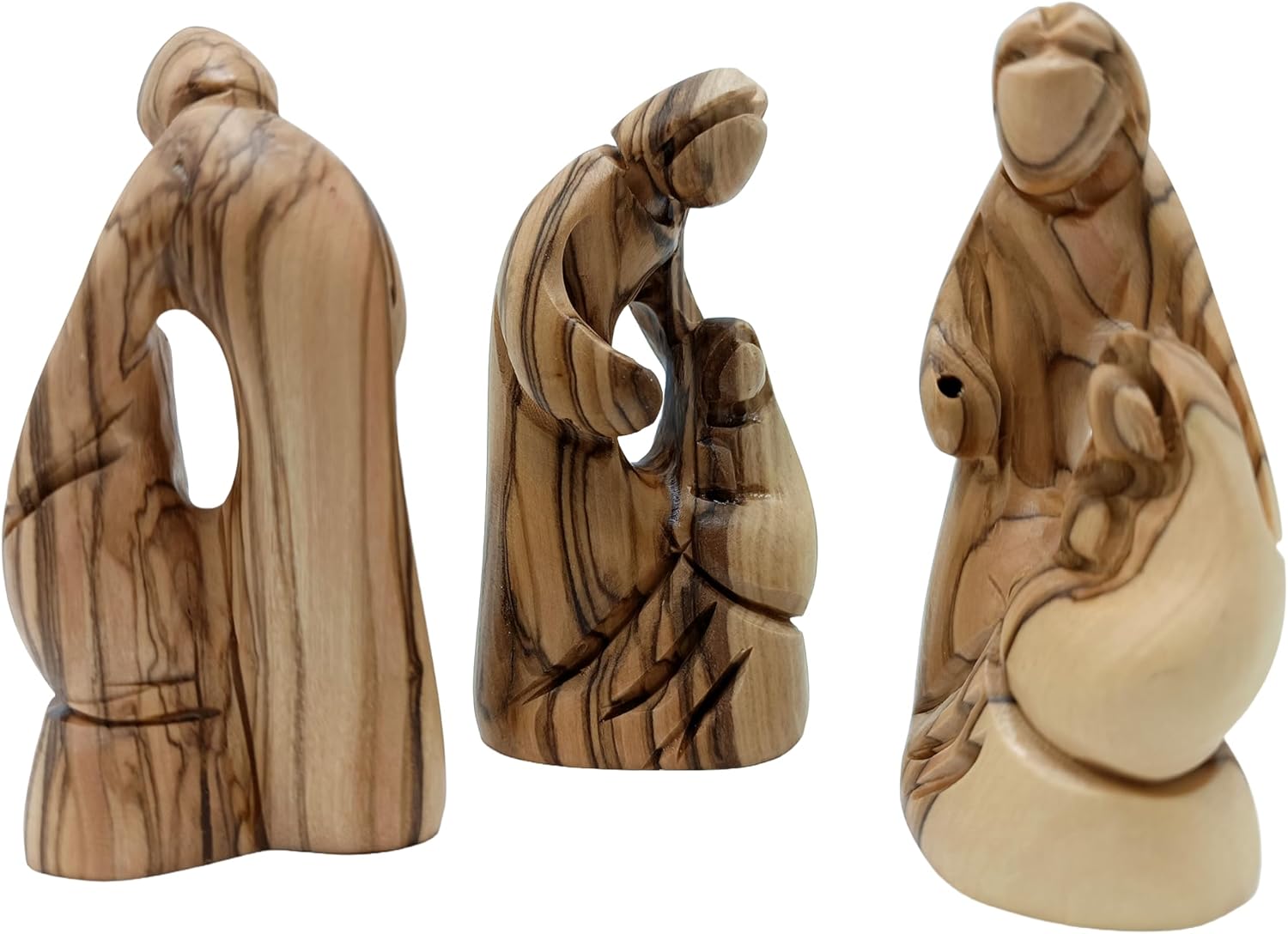 Zuluf Set of 3 Olive Wood Holy Family Nativity 3.2" - Mini Hand Carved Joseph Mary Baby Jesus Christmas Scene HOF069