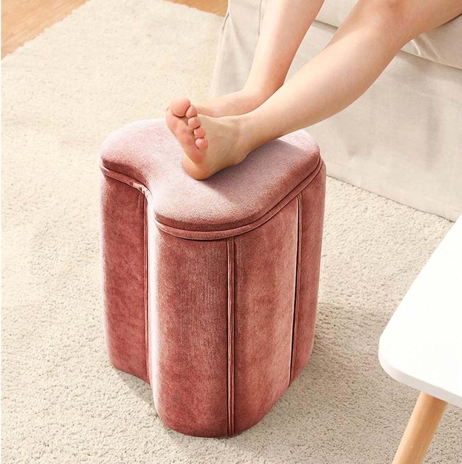 Solid Color Small Stool, Creative Round Stool Sofa Stool, Wood Frame Low Stool, Living Room Cloth Art Pier for Shoe Change Stool. (Color : Green)