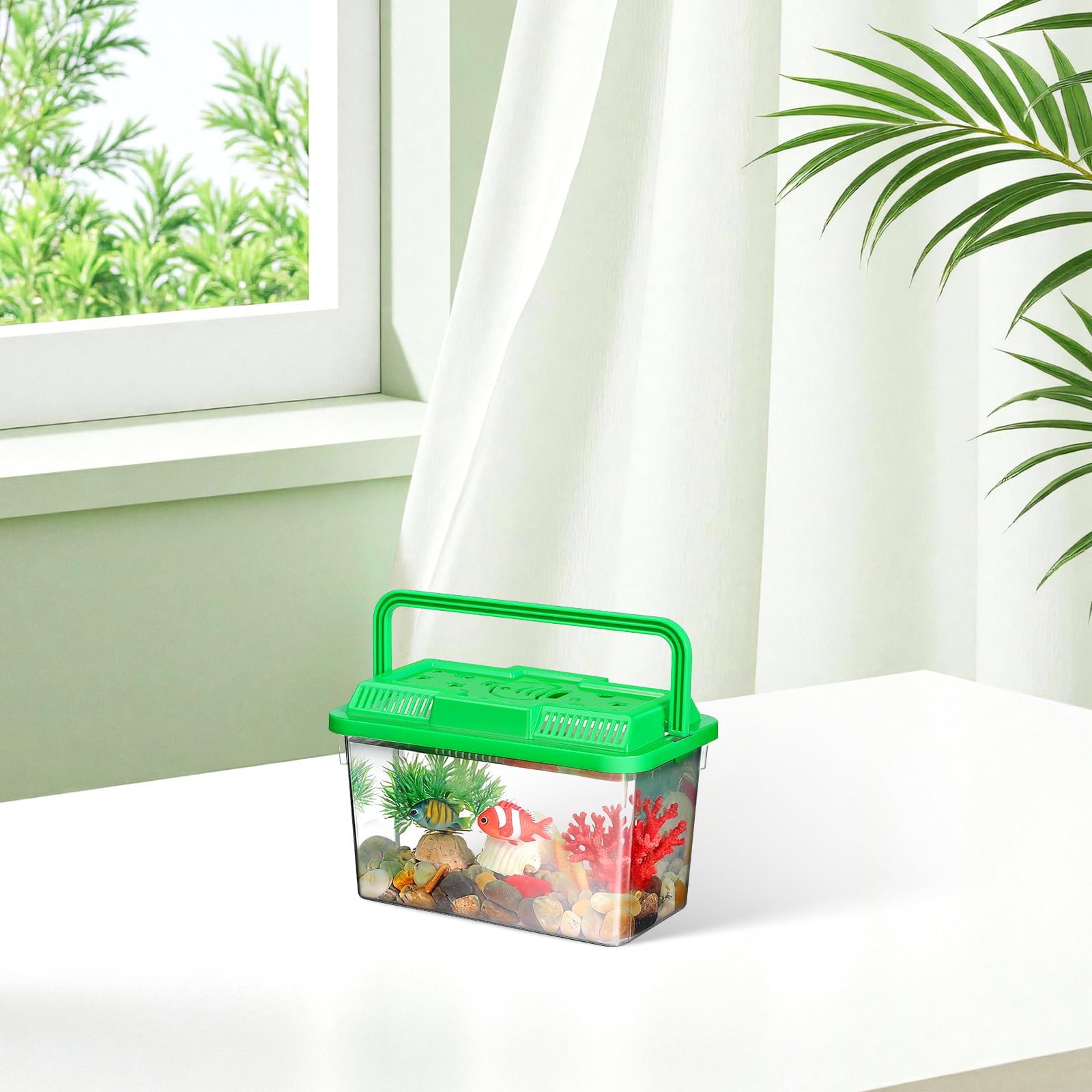 Générique Transporteur Portable pour Tortues et Poissons avec Poignée, Aquarium en Abs Transparent, Facile à Nettoyer Transporter pour Animaux de Compagnie