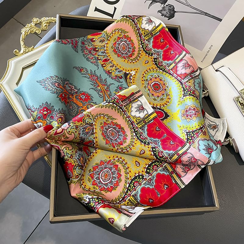 100% Mulberry Silk Neck Scarf - 27'' x 27'' Lightweight Neckerchief - Women Men Small Square Scarves Gift Packed3