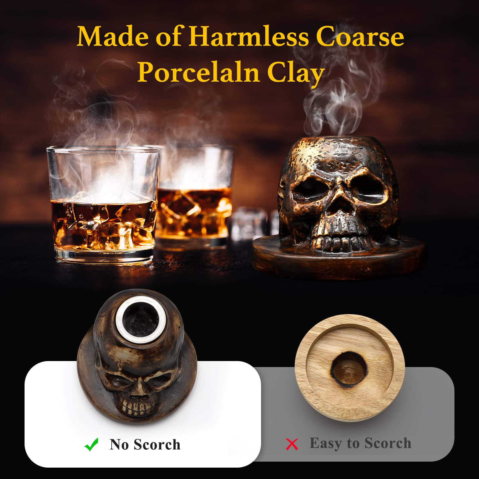 Kit de ahumador de cóctel con antorcha y chips de madera de 4 sabores, kit de ahumador de whisky  Ceramics para cócteles, whisky, bebidas, bourbon, regalos únicos para 4