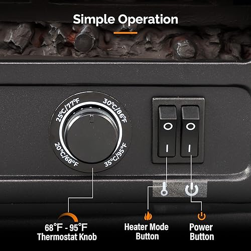 Miniatura 4 de Bonnlo Estufa eléctrica de chimenea de 20 pulgadas de alto, calentador de chimenea independiente portátil de 1500 W para uso en interiores, troncos