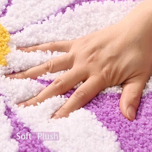 Miniatura 2 de QJHOMO Alfombra de baño morada, bonita alfombra de baño con margaritas, decoración de flores blancas y amarillas, alfombra antideslizante de