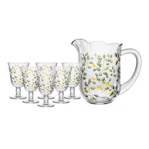 LYOR - Conjunto Jarra com 6 Taças Siciliano Hand Painting 1,5L/240ml Cristal Ecológico