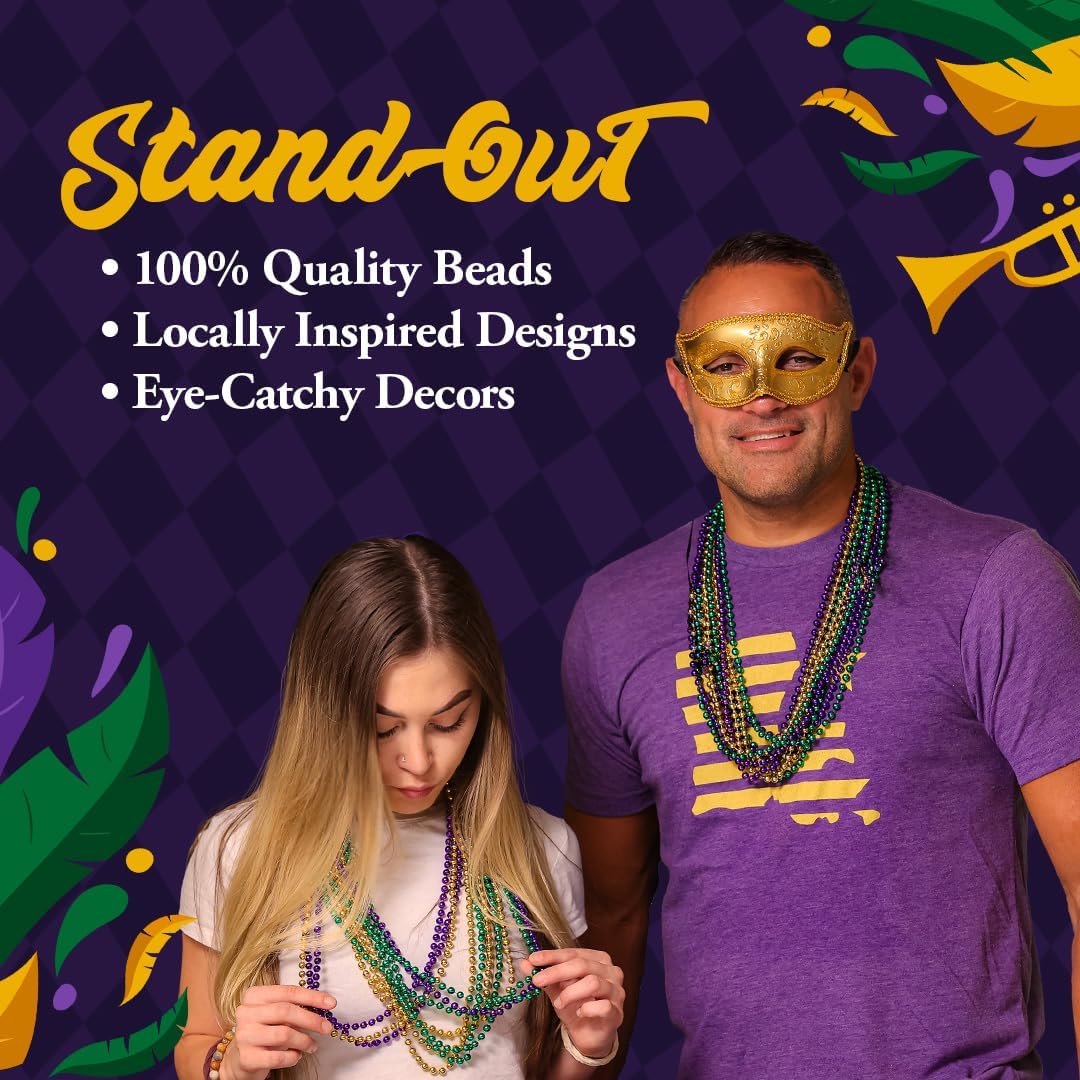 THE MARDI GRAS KREWE Mardi Gras Beads – 120 Pack, 10 Dozen 33 Inch 7mm Bead Necklaces, Bulk Party Favors for Parades, Festivals, Masquerades, Carnival, Events & Decorations - Purple Green Gold