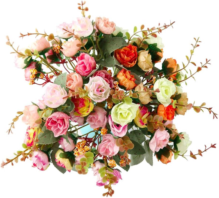21 Heads Diamond Small Rose Artificial Flowers Artificial Rose Flower Bouquets for Home Wedding Party Decoration 2Pcs (Autumn Diamond Red) - Image 4