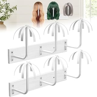 MEEMENG 6PCS Wall Mounted Wig Holder Rack - Sturdy Hanging Storage Organizer for Multiple Wigs, Drying, Styling & Display, Shape-Preserving Stand