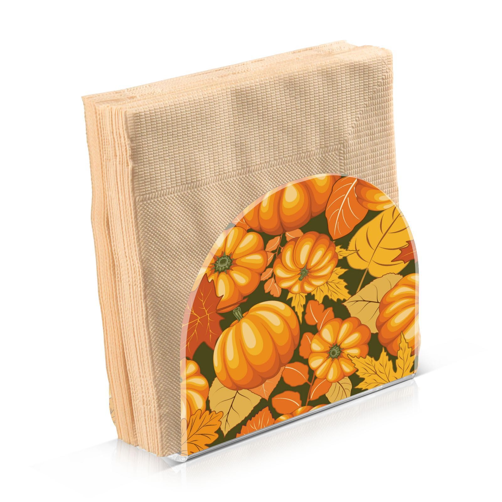 Pumpkins Napkin Holder for Table Freestanding Tissue Dispenser Acrylic Autumn Leaves Cloth Napkin Holders for Kitchen Countertop Home