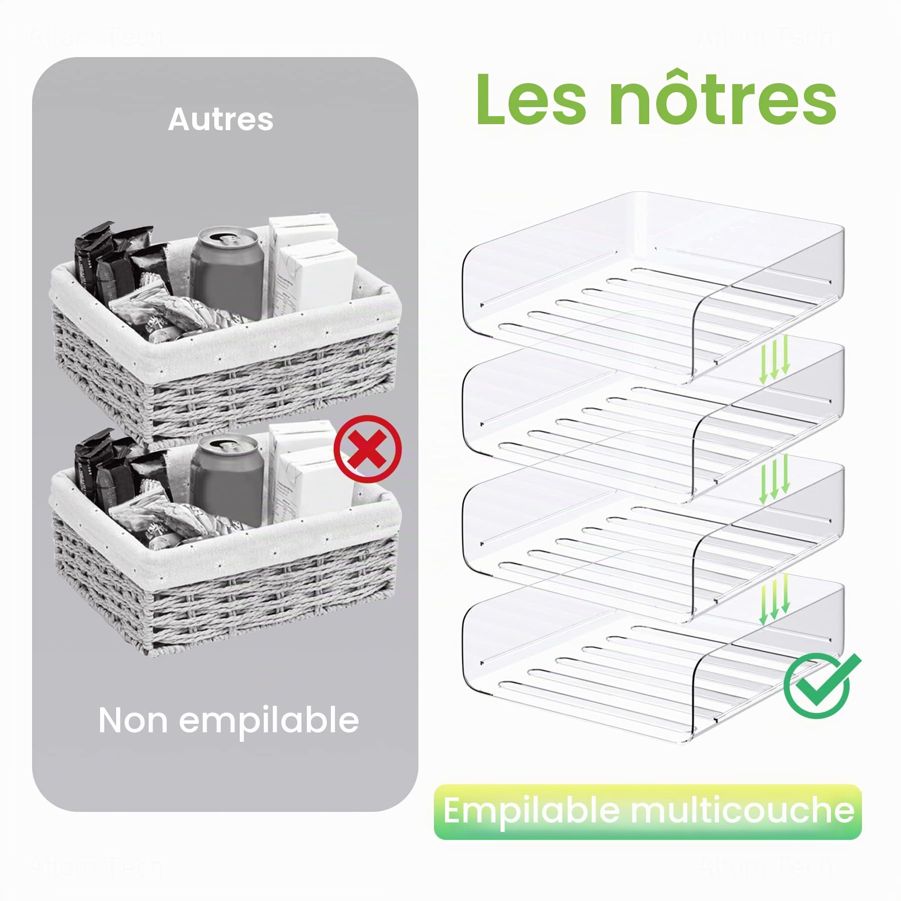 Tomorotec Lot de corbeilles à courrier de Bureau, Format A4, empilables en Pet Transparent, Organiseur de Documents de Bureau, Support de Rangement pour Livres, Chargement latéral, Support empilable,