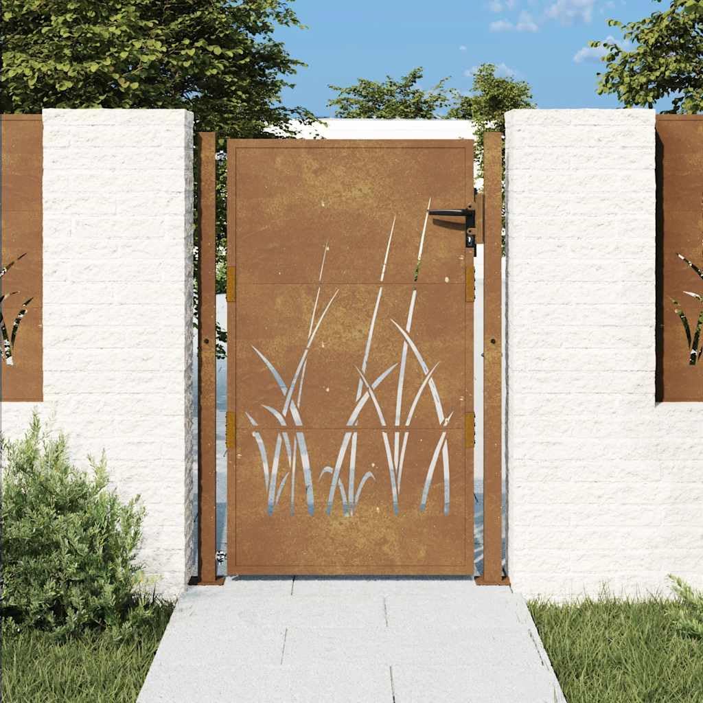 vidaXL Puerta de jardín Acero corten diseño Hierba 100x150 cm, Puerta de Valla, Puerta de Exterior, Puerta de Metal, Puerta de Seguridad