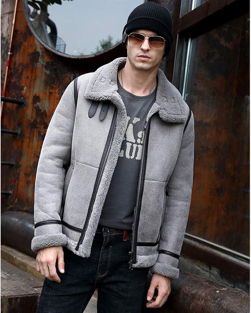 Denny&Dora Men's Fur Coat Aviation Original Flying Jacket Men's