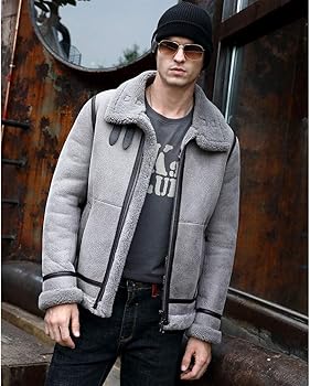Denny&Dora Men's Fur Coat Aviation Original Flying Jacket Men's