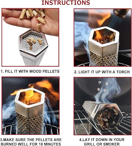 Vista 7 de Realcook Tubo de ahumador de pellets de 12 pulgadas: tubo de humo de pellets de madera de acero inoxidable para fumar en frío o caliente Los tubos