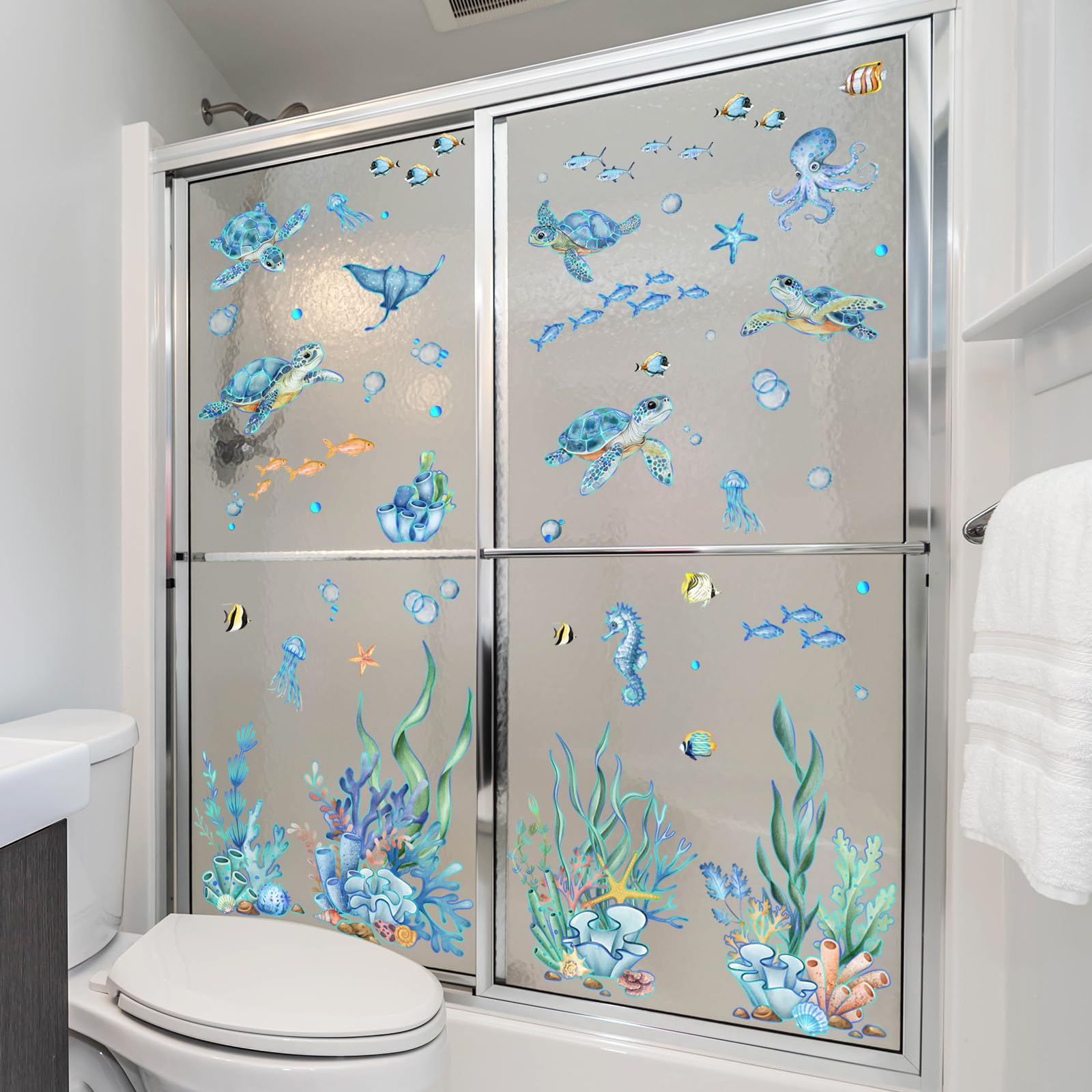 Stickers aquarelle baleine et tortue bleue au rendu artistique pour enfants