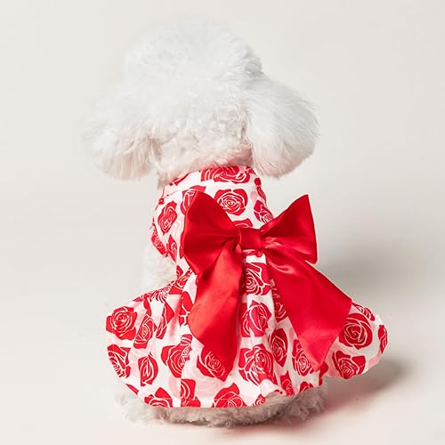 Miniatura 13 de PUPTECK Vestido de Navidad para perro, disfraz de cachorro, ropa para perros pequeños con falda de lazo, pijama Rojo (Navidad)