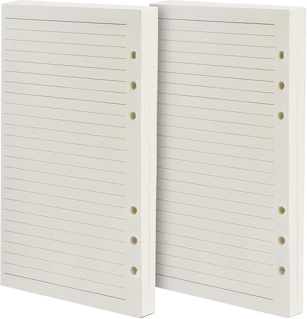 Fandamei 2 Packs Refills Ruled Lined Paper for Filofax A5 6 Hole Diary - 8.3 x 5.6 Inch Loose-Leaf Refillable Planner Inserts Note Paper, A5 Lined Paper Refill for Class Meeting Records(8 mm Ruled)