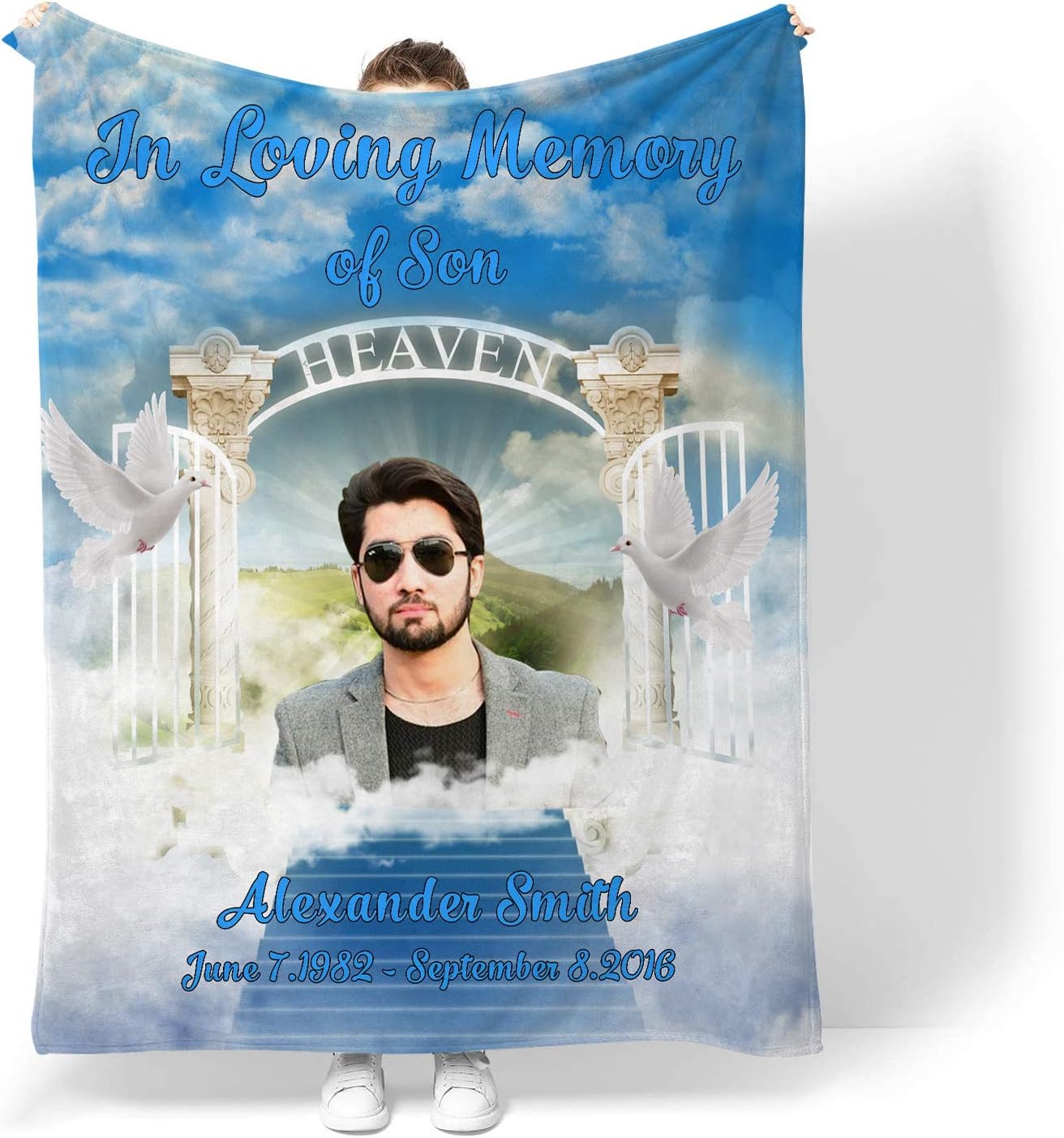 Personalized Sympathy Throws Blankets Gifts in Loving Memory of Son Custom Photo