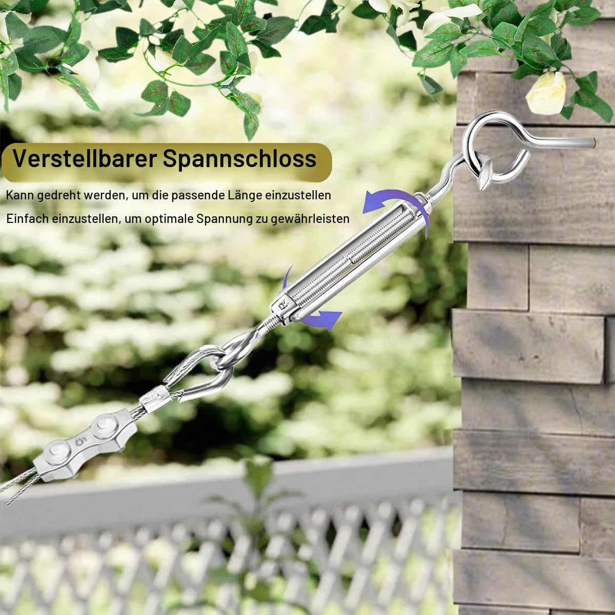 Edelstahl Drahtseil Set, YOCZOX 30m/Φ4mm Stahldrahtseil, ummantelt Stahlseil, 304 Edelstahl Seil, Gartendraht mit M5 Spannschloss und Zubehör, Ideal für Rankhilfe, Außenleuchten, Aufhängeset etc.