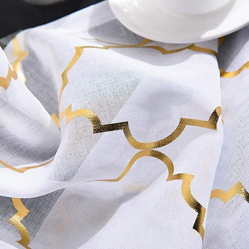 Miniatura 5 de YJ YANJUN Cortinas traslúcidas blancas de 84 pulgadas de largo cortinas de papel de enrejado dorado para sala de estar y dormitorio juego de 2