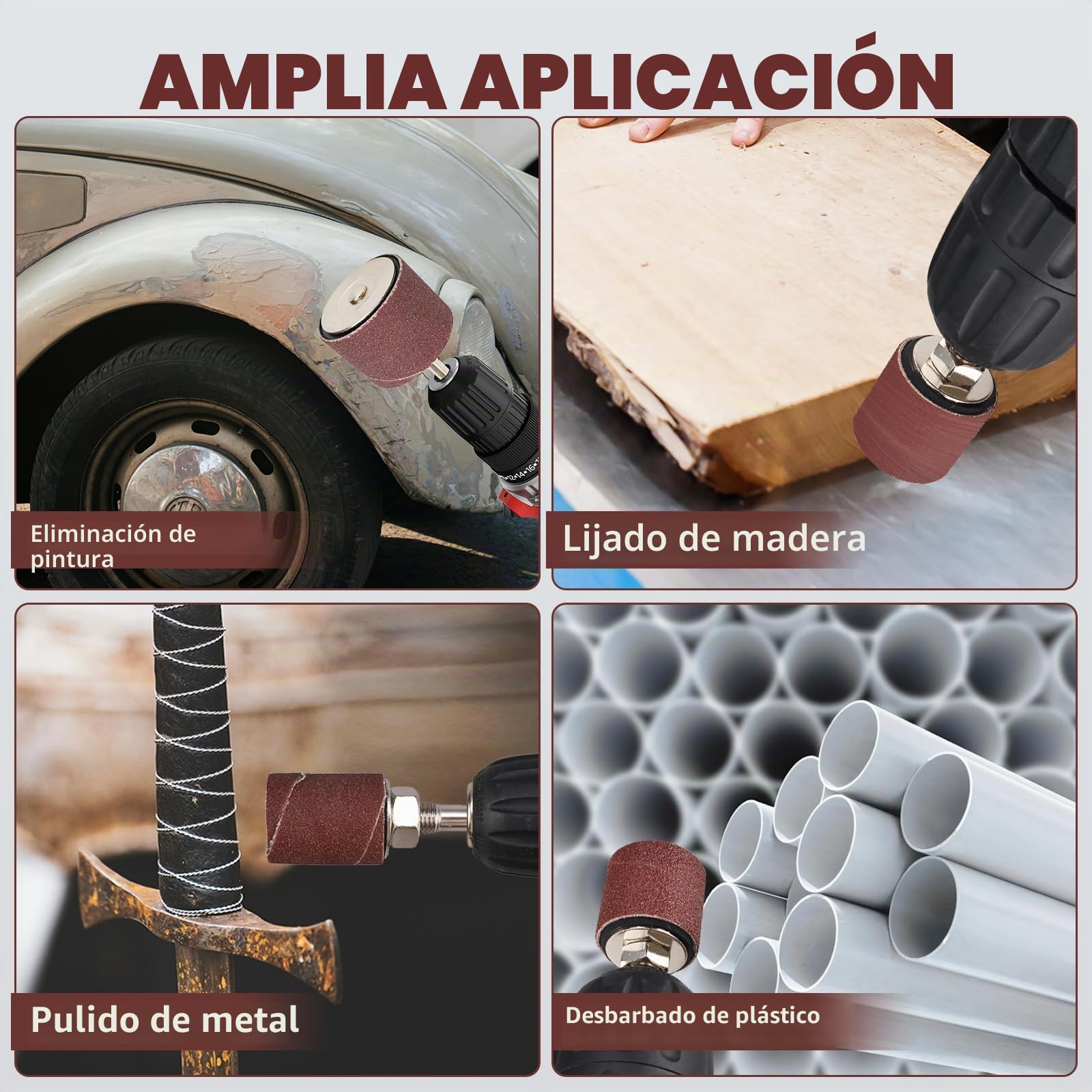 FreeTec 25 piezas Tambores de Lijado, Mangas de Lijado Grano 80 y 120, 1/8" 1/4" Kit Cilindros de Lijado, Tambor Lija de Madera para Taladro, Ø12 18 23 31 50 mm