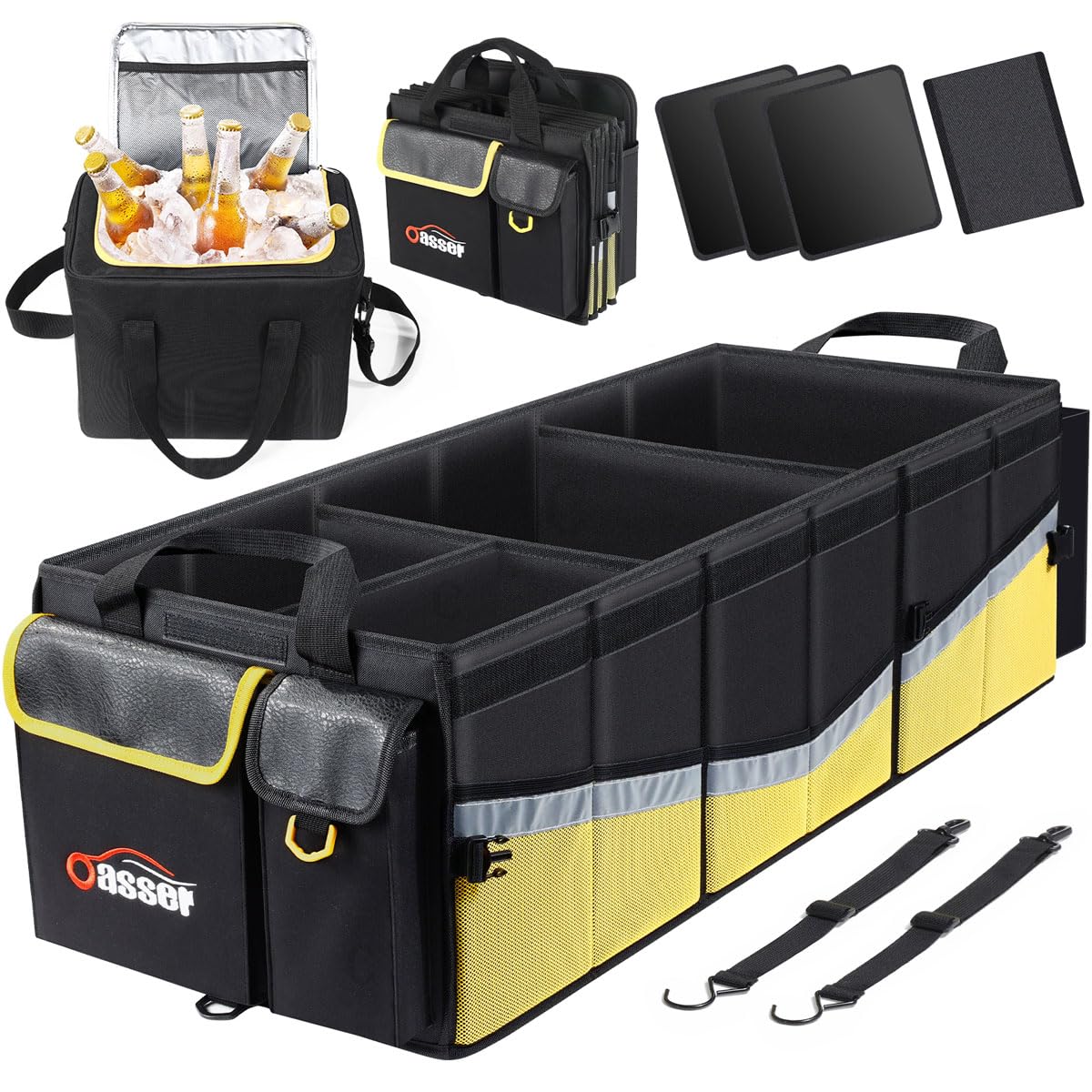 Oasser Storage Car Boot Organizer bagażnika samochodowego 95L 600D Wodoodporny 50KG Wielokomorowy składany z torbą chłodzącą i składaną pokrywą do samochodu SUV Truck