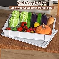 Vista 7 de Paquete de 4 bandejas de plástico a prueba de masa con tapa, contenedor apilable para masa de pizza, color blanco