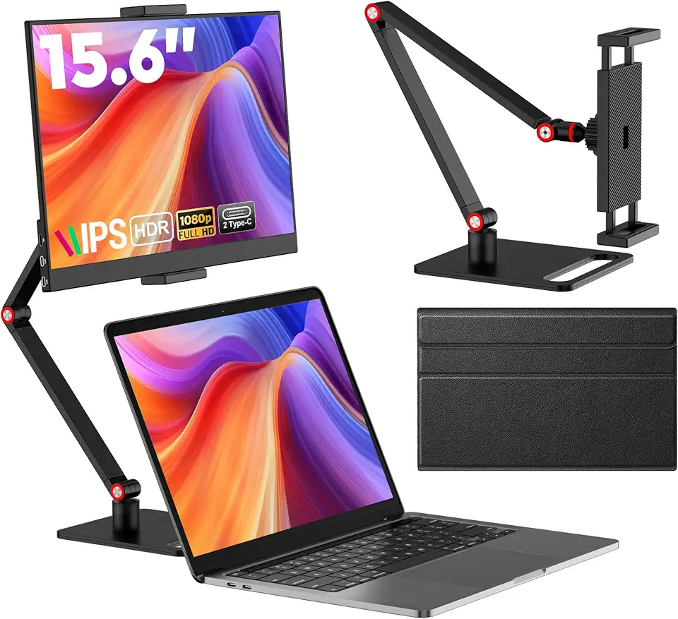 Monitor portátil de 15,6 polegadas com suporte ajustável, extensor de visualização IPS FHD 1080P, porta USB-C/HDMI, monitor de viagem ultra fino com proteção ocular, plug and play para