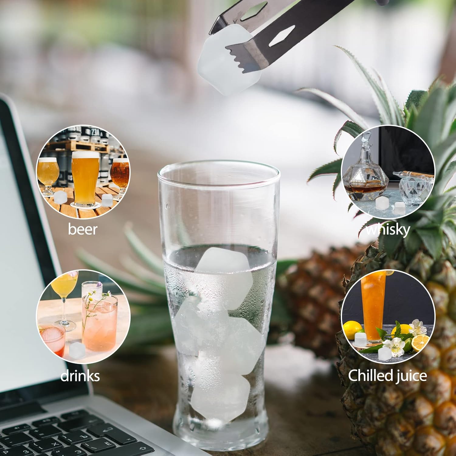 60 Pack Reusable Ice Cubes for Drinks, Transparent