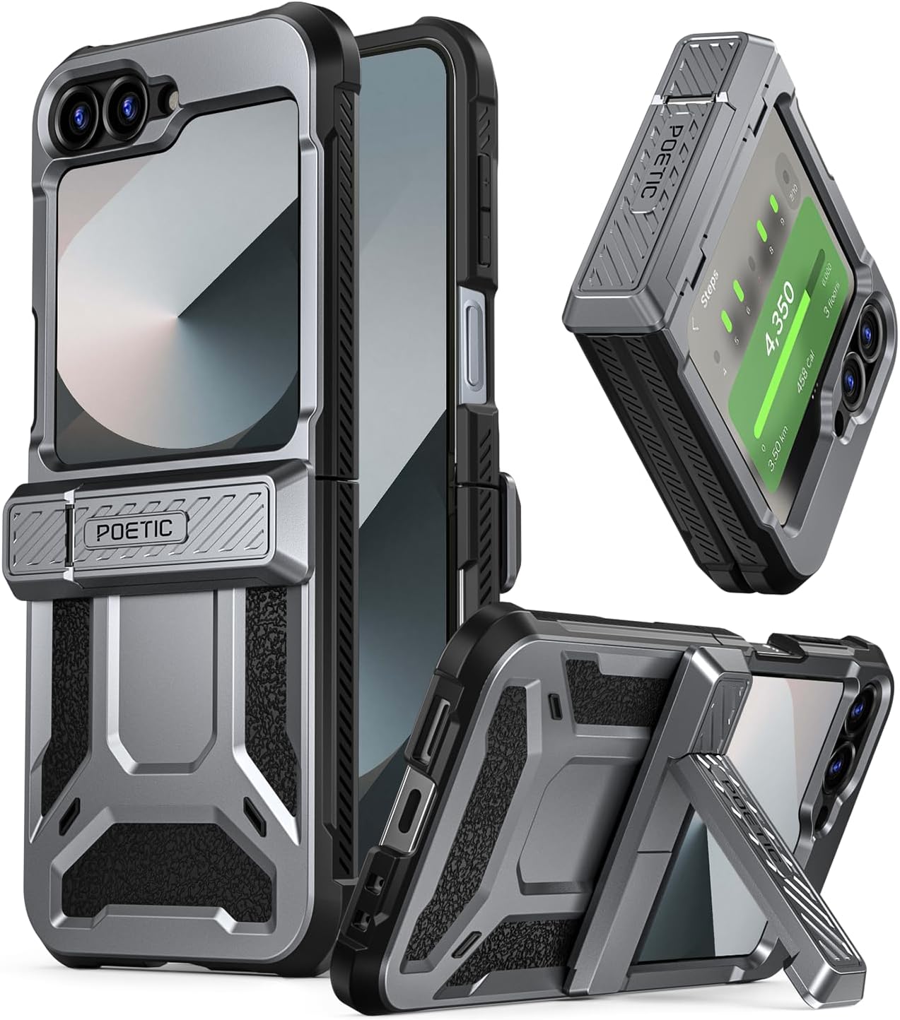Poetic Spartan Case for Samsung Galaxy Z Flip 7 FE 5G (2025) and Galaxy Z Flip 6 5G (2024), [Kickstand][Built-in Screen Protector][Hinge Protection][20FT Drop Tested], Full-Body Cover, Metallic Orange