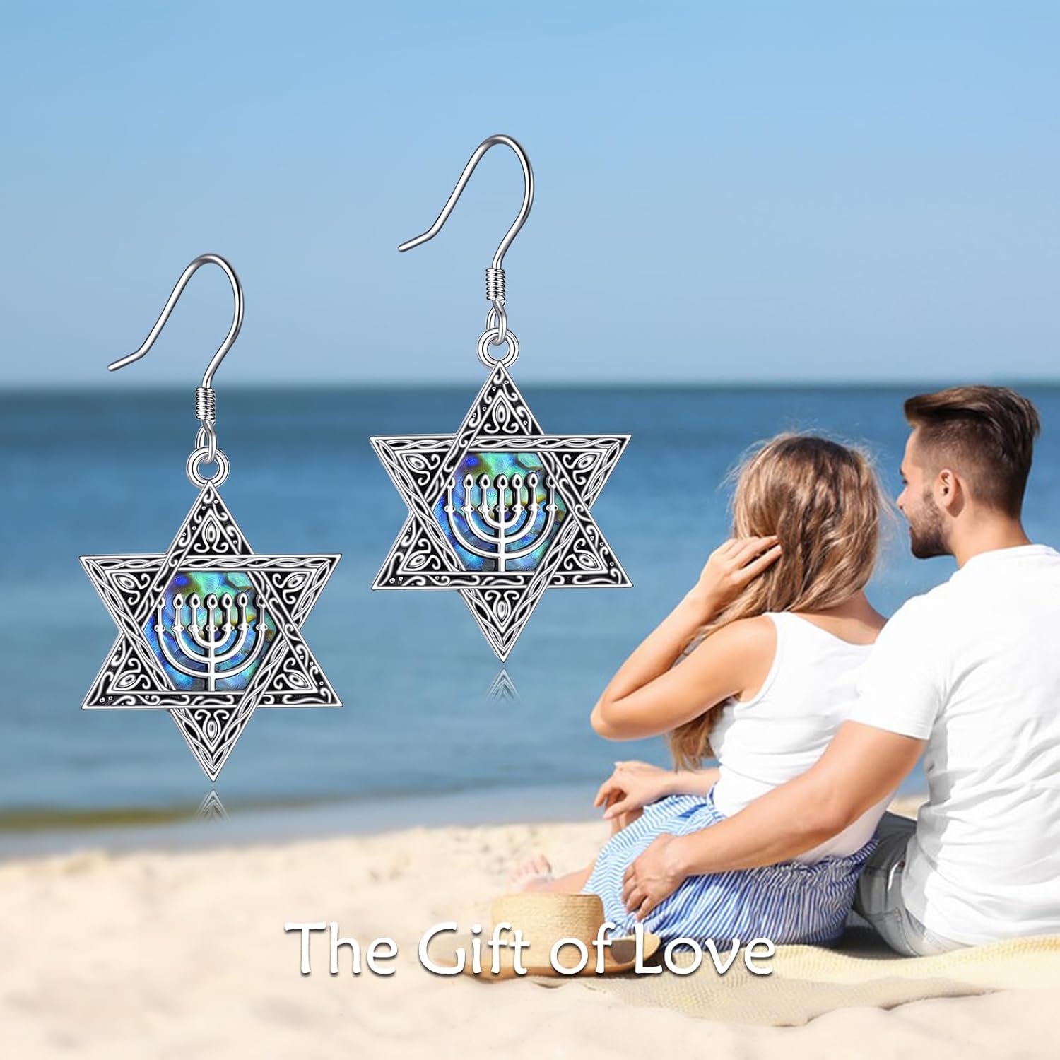 VONALA Star of David Sterling Silver Dangle Drop Earrings - Abalone Shell Hanukkah Chanukah Star of David Jewelry Gift for Women - Image 6