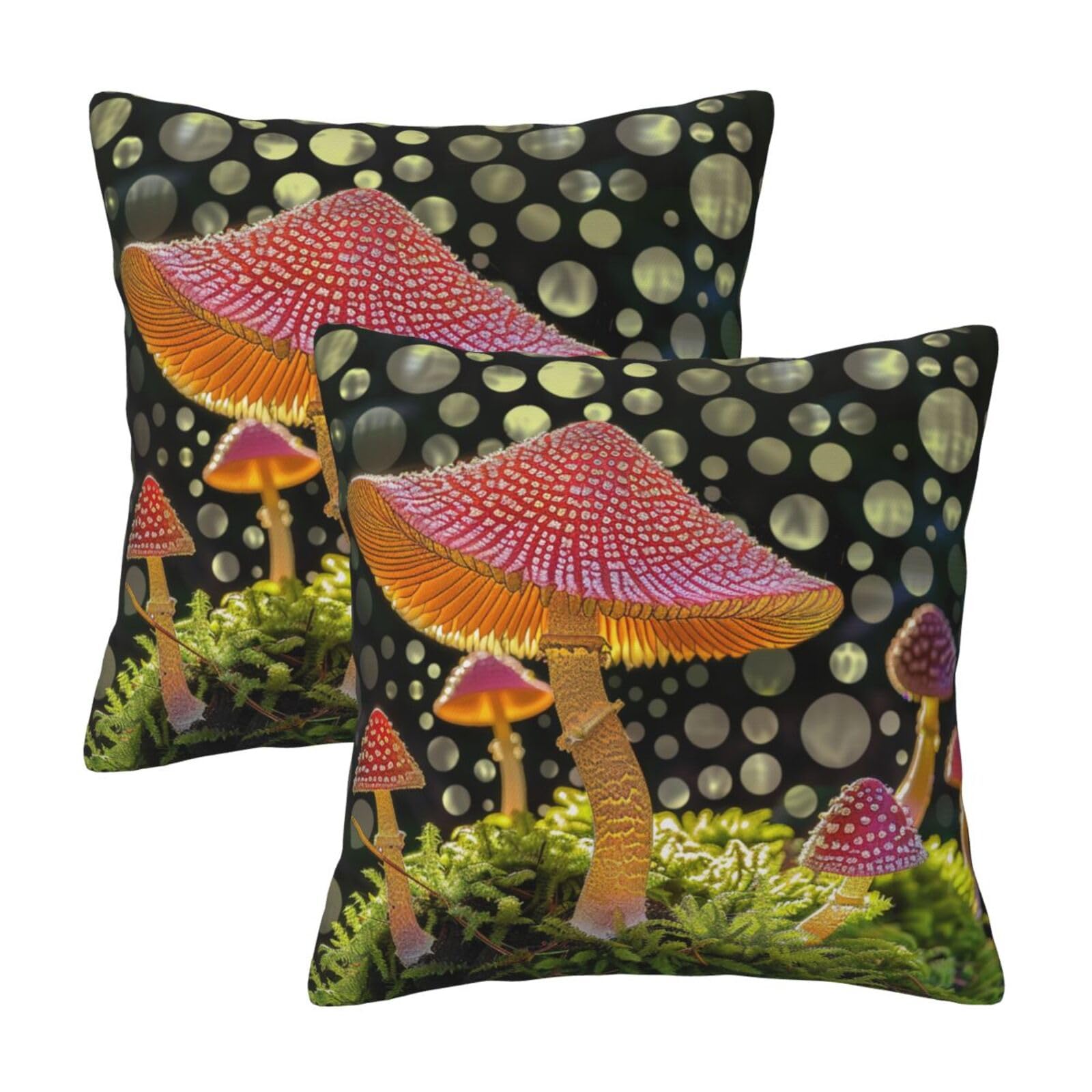 kkvhhyuo Mushroom Print Pillow Covers Set of 2, Square Decorative Cushion Covers with Hidden Zipper, Throw Pillow Cases for Living Room Sofa Bed Chair, 50x50 cm
