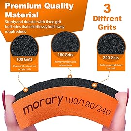 Morary 12-Pack Nail Buffer Block for Natural Nails 100/180/240 Grit 3 Sided (Orange Black)