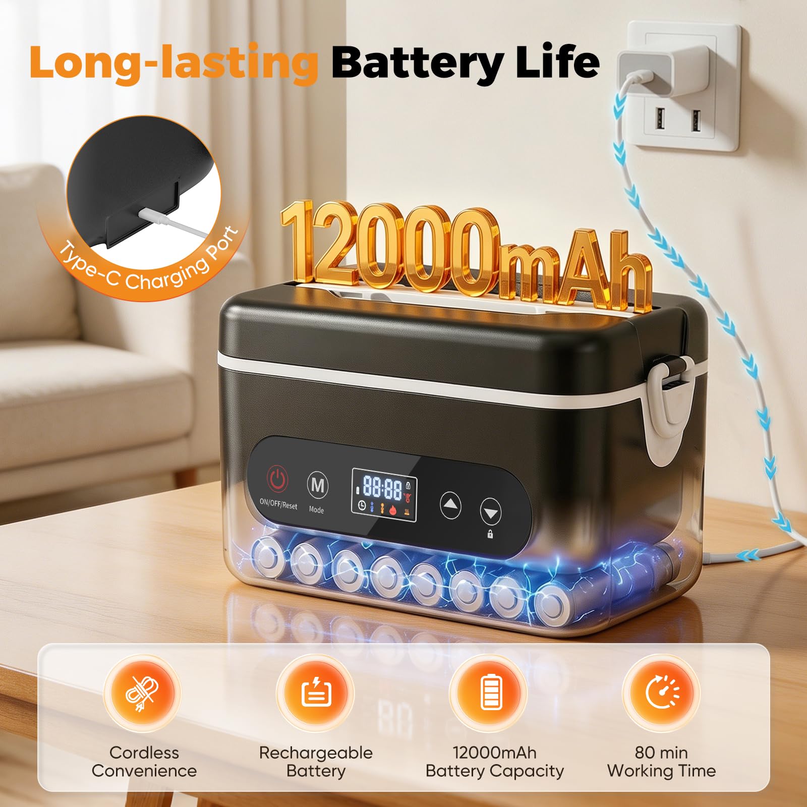 Scaldavivande Elettrico Portatile, 1,2L Porta Pranzo Riscaldabile con Touch Screen, Scalda Vivande Portatile Elettrico con Stoviglie in Acciaio Inossidabile e Borsa Termica per Auto Ufficio