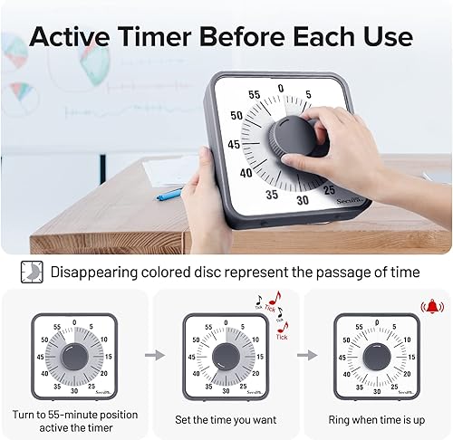 Miniatura 3 de Temporizador visual de 60 minutos, reloj temporizador de cuenta regresiva de gran tamaño de 7.5 pulgadas para niños y adultos, herramienta mecánica