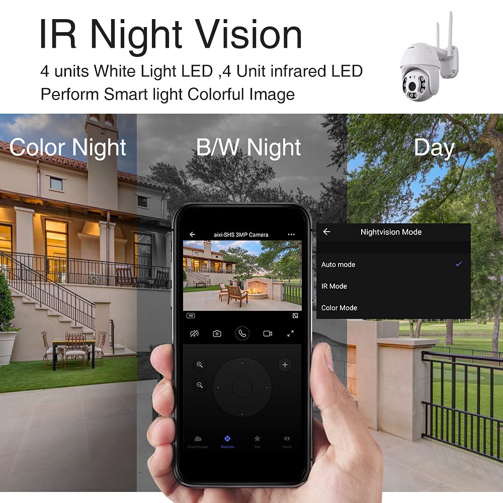 3MP HD Smart Wi-Fi Cámara IP PTZ Seguridad Movimiento Detección Alarma Seguimiento de Movimiento Al Aire Libre Impermeable IP66 Color IR Visión Nocturna - Smart Life App Control