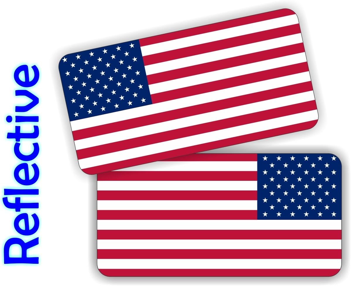 (Pair) REFLECTIVE American Flags Hard Hat Stickers | Flag Motorcycle Helmet Decals | Vinyl Labels Toolbox Lunchbox Old Glory Laptop Notebook Patriotic