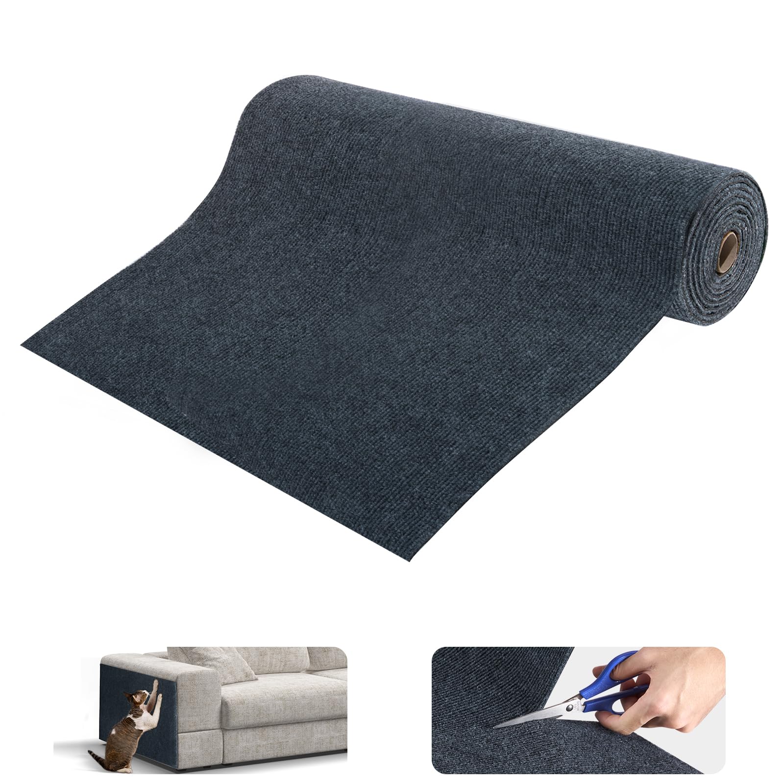 Uranshin Cat Scratch Mat, Trimmable Self-Adhesive Furniture Protector, Scratching Post Carpet 78.7