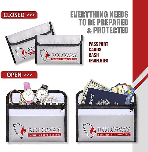 Miniatura 7 de ROLOWAY Caja fuerte de acero para dinero pequeña con bolsa de dinero ignífuga para dinero en efectivo y bolsas de dinero ignífugas (paquete de 2