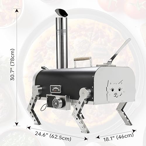 Miniatura 7 de Horno de pizza de acero inoxidable para exteriores, estufa de pizza a leña con piedra giratoria automática de 12 pulgadas, parrilla portátil para