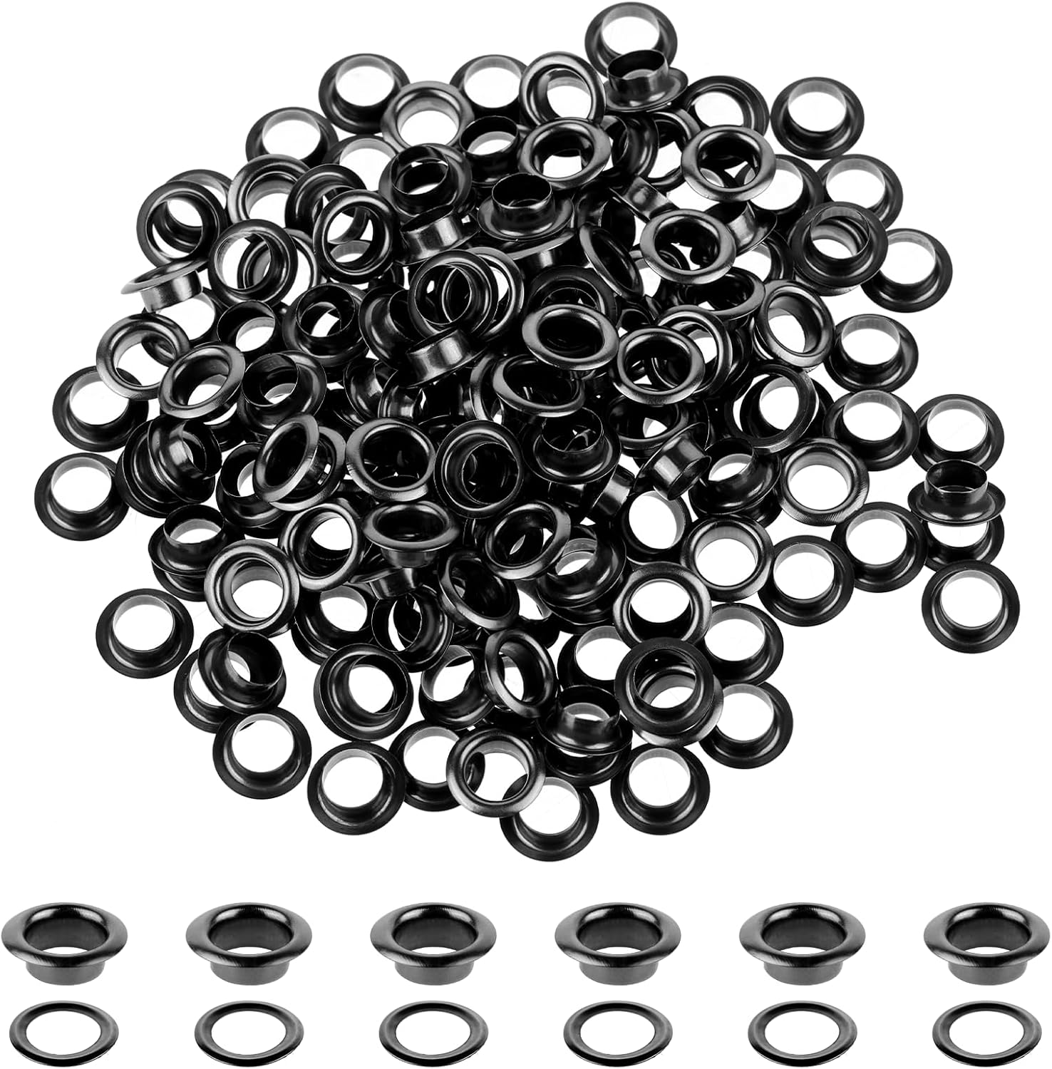 200 Sets Black Metal Eyelets, 1/4 Inch Eyelets and Grommets Kit Round Inner Hole Grommets Eyelet with Washers Metal Grommet Eyelet Kit for Fabric Clothing Canvas Shoes Bead Cores Leather and Bag