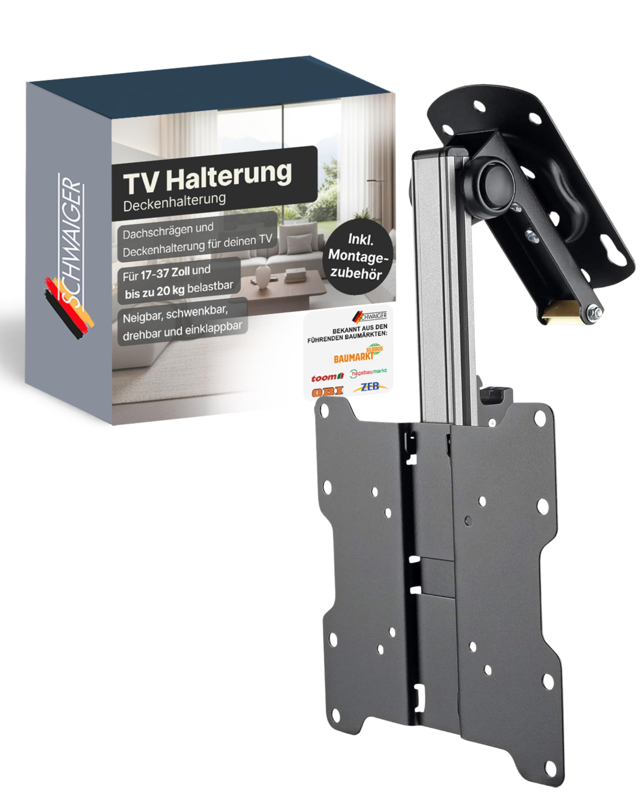 SCHWAIGER TV Deckenhalterung I 17-37 Zoll I Decken- & Dachschrägenhalter